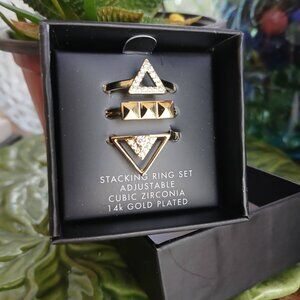 Laura Janelle 14K Gold Plate 3pc stacking adjustable cubic zirconia ring NEW